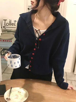 Retro Color Button Turtleneck Oversized Knit Cardigan