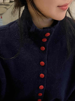 Retro Color Button Turtleneck Oversized Knit Cardigan