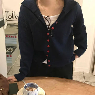 Retro Color Button Turtleneck Oversized Knit Cardigan