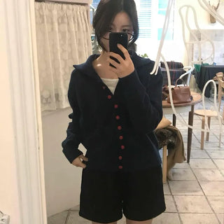 Retro Color Button Turtleneck Oversized Knit Cardigan