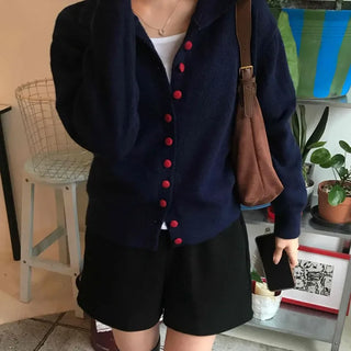 Retro Color Button Turtleneck Oversized Knit Cardigan