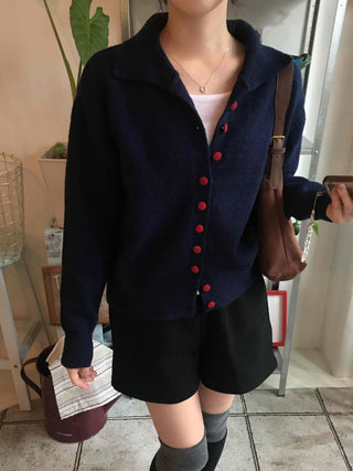 Retro Color Button Turtleneck Oversized Knit Cardigan