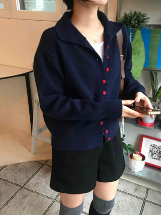 Retro Color Button Turtleneck Oversized Knit Cardigan