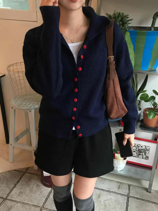 Retro Color Button Turtleneck Oversized Knit Cardigan