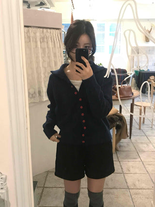 Retro Color Button Turtleneck Oversized Knit Cardigan