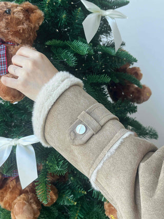 Fur-trimmed belt-point shearling jacket