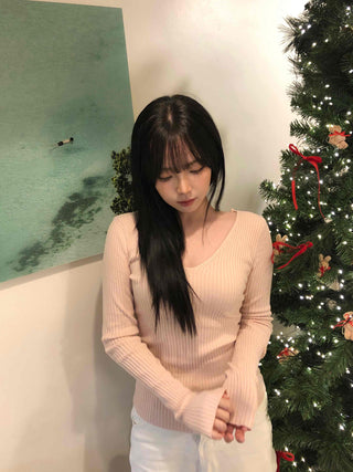 Winter Glam Ribbed Deep V Slim Knit