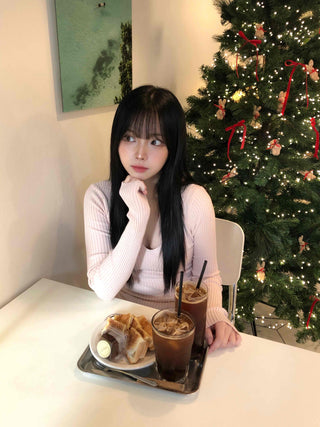 Winter Glam Ribbed Deep V Slim Knit