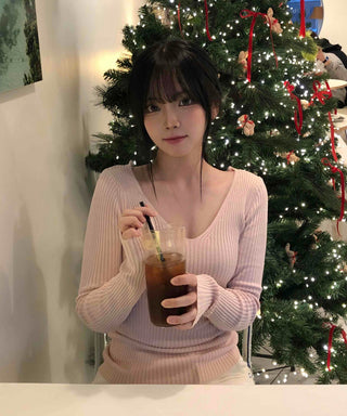 Winter Glam Ribbed Deep V Slim Knit