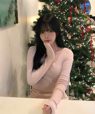Winter Glam Ribbed Deep V Slim Knit