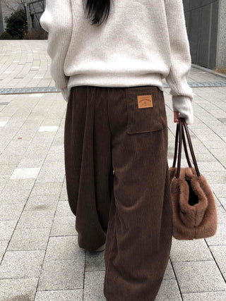 Corduroy Double Pintuck Casual Long Pants
