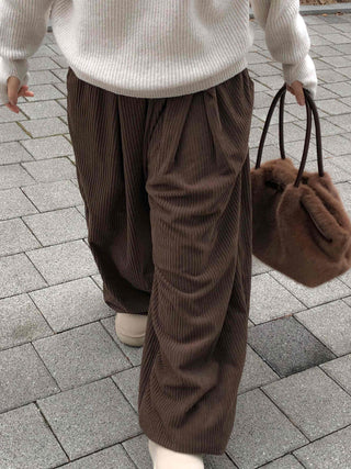 Corduroy Double Pintuck Casual Long Pants