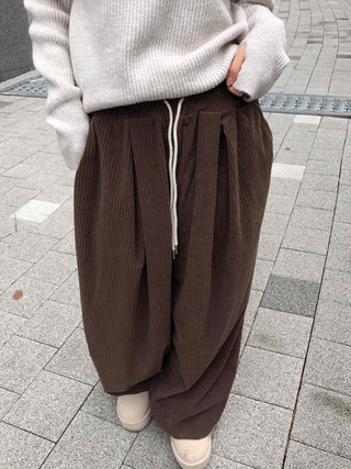 Corduroy Double Pintuck Casual Long Pants