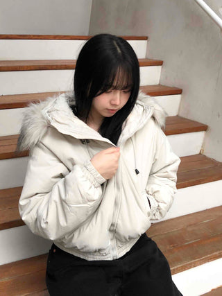 Fur-trimmed Cozy Fit Cropped Padded Jumper