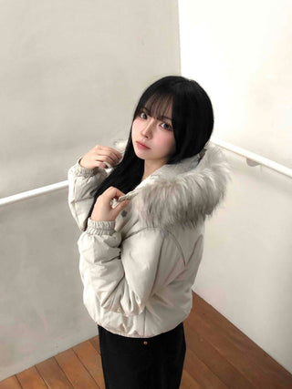 Fur-trimmed Cozy Fit Cropped Padded Jumper
