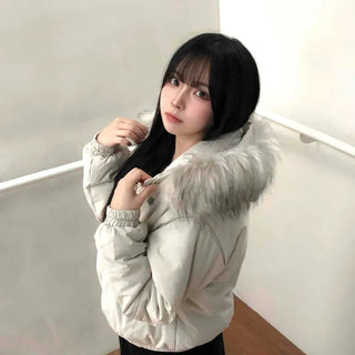 Fur-trimmed Cozy Fit Cropped Padded Jumper