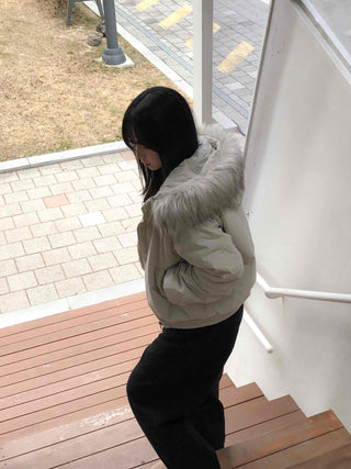 Fur-trimmed Cozy Fit Cropped Padded Jumper