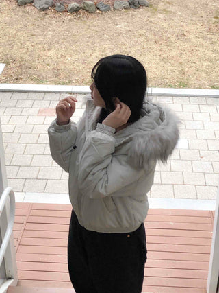 Fur-trimmed Cozy Fit Cropped Padded Jumper