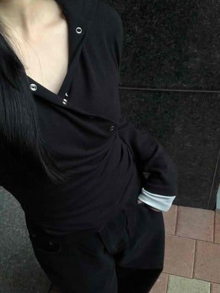 Diagonal Snap Button Slim Hoodie