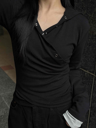 Diagonal Snap Button Slim Hoodie
