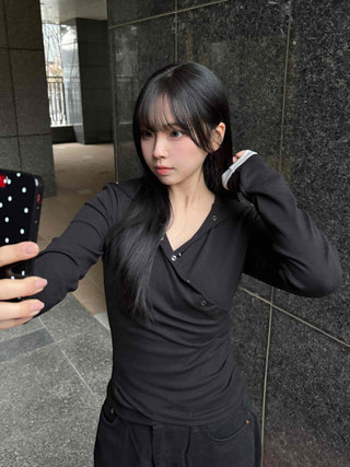 Diagonal Snap Button Slim Hoodie