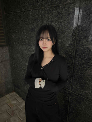 Diagonal Snap Button Slim Hoodie