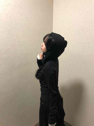 Diagonal Snap Button Slim Hoodie