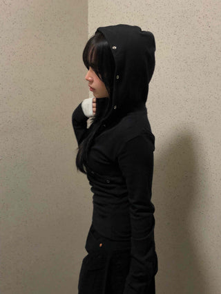 Diagonal Snap Button Slim Hoodie
