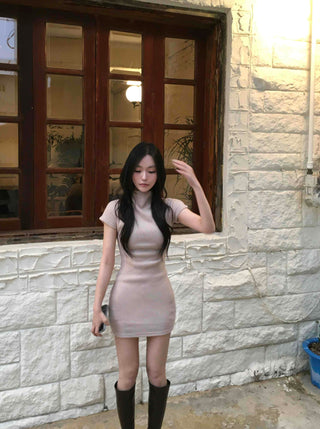 Cozy Half-Neck Slim Mini Dress