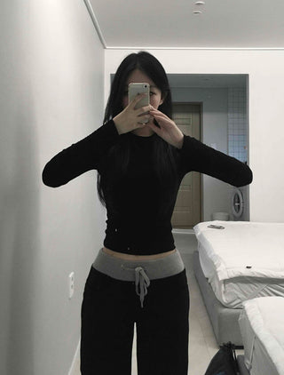 Low-Waist Color-Blocked Bootcut Pants
