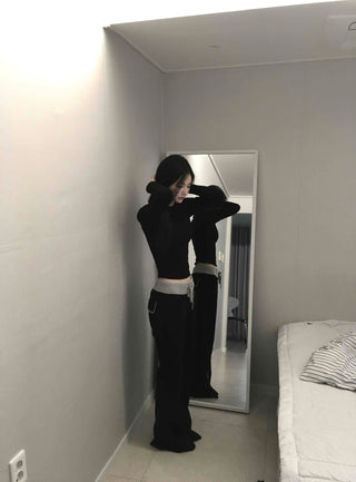 Low-Waist Color-Blocked Bootcut Pants