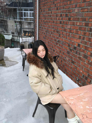 Fur Hooded Duffle Short Padded Jacket