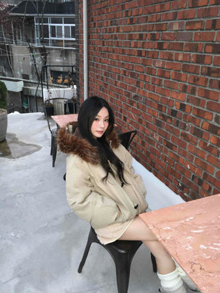 Fur Hooded Duffle Short Padded Jacket
