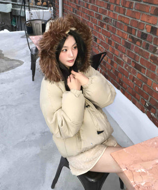 Fur Hooded Duffle Short Padded Jacket
