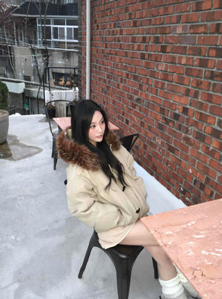 Fur Hooded Duffle Short Padded Jacket