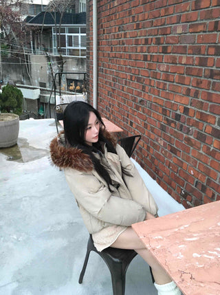 Fur Hooded Duffle Short Padded Jacket