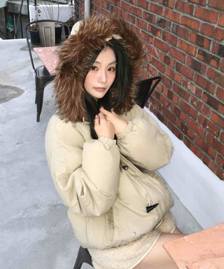 Fur Hooded Duffle Short Padded Jacket