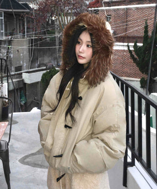 Fur Hooded Duffle Short Padded Jacket