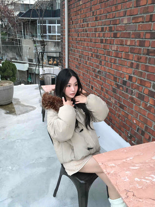 Fur Hooded Duffle Short Padded Jacket