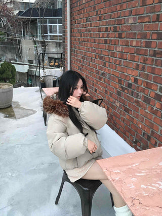 Fur Hooded Duffle Short Padded Jacket