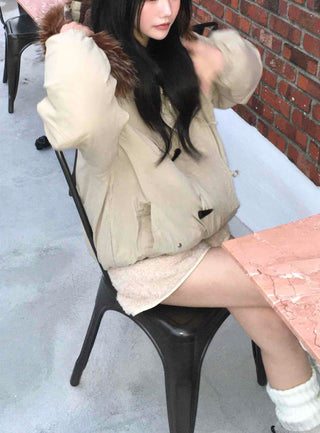 Fur Hooded Duffle Short Padded Jacket