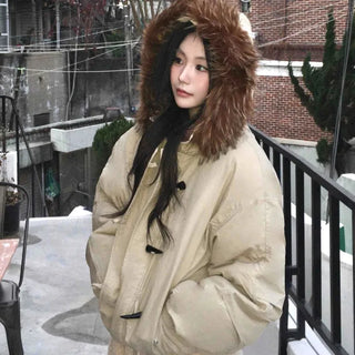 Fur Hooded Duffle Short Padded Jacket