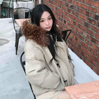 Fur Hooded Duffle Short Padded Jacket