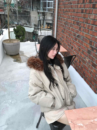 Fur Hooded Duffle Short Padded Jacket