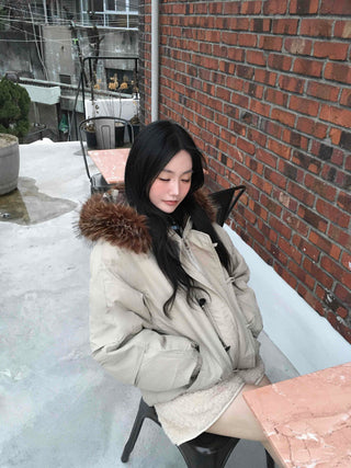 Fur Hooded Duffle Short Padded Jacket