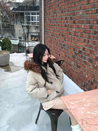 Fur Hooded Duffle Short Padded Jacket