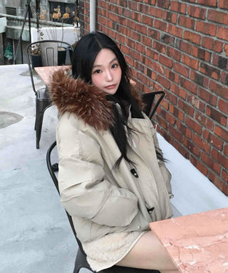 Fur Hooded Duffle Short Padded Jacket