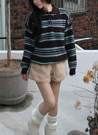Cozy Multi-Stripe Loose Fit Button Knit