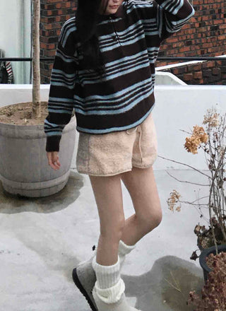 Cozy Multi-Stripe Loose Fit Button Knit