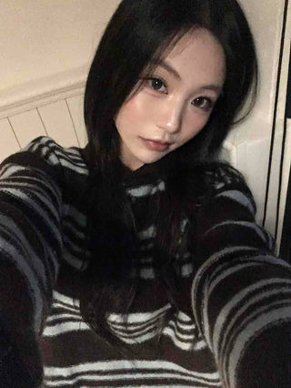 Cozy Multi-Stripe Loose Fit Button Knit